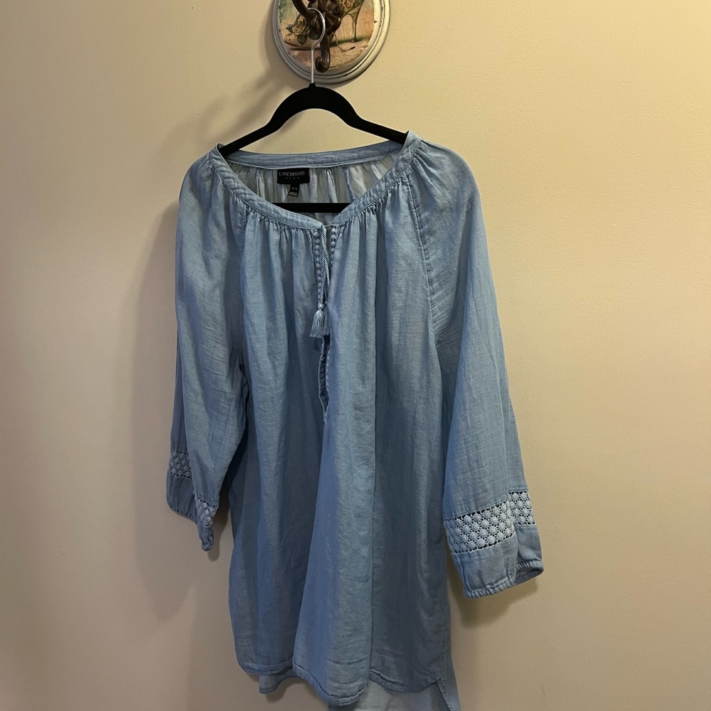 Lane Bryant Light Blue High- Low light weight cotton top Size 14/16